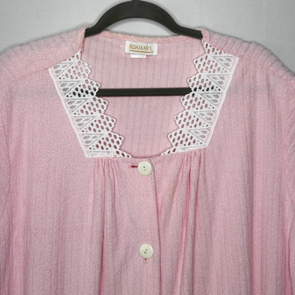 Vintage Roamans Pink Lace Trim Day Robe Nightgown Dress Size 1X Textured Stripe - Picture 4 of 11